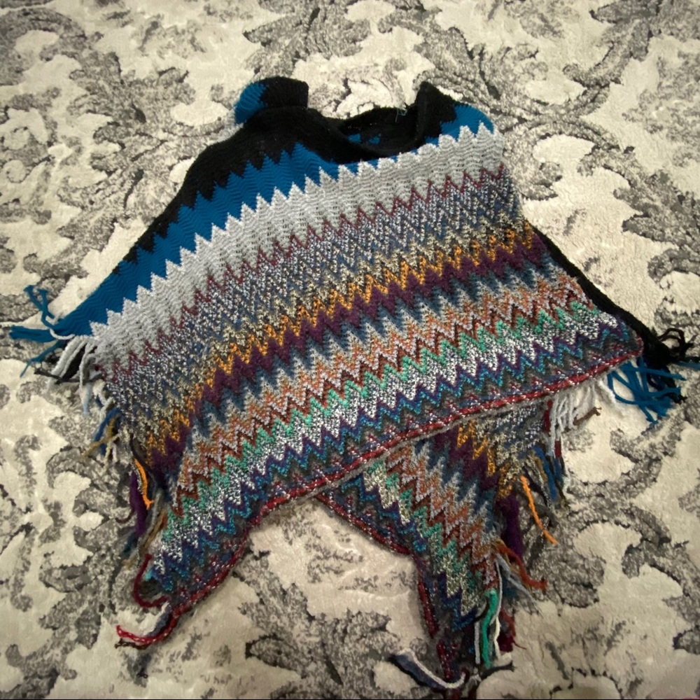 Multicolor Medium Weight Batwing Poncho